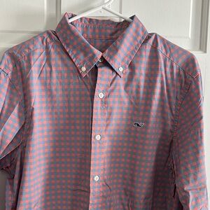 Vineyard Vines Blue and Salmon Pink Plaid Shirt